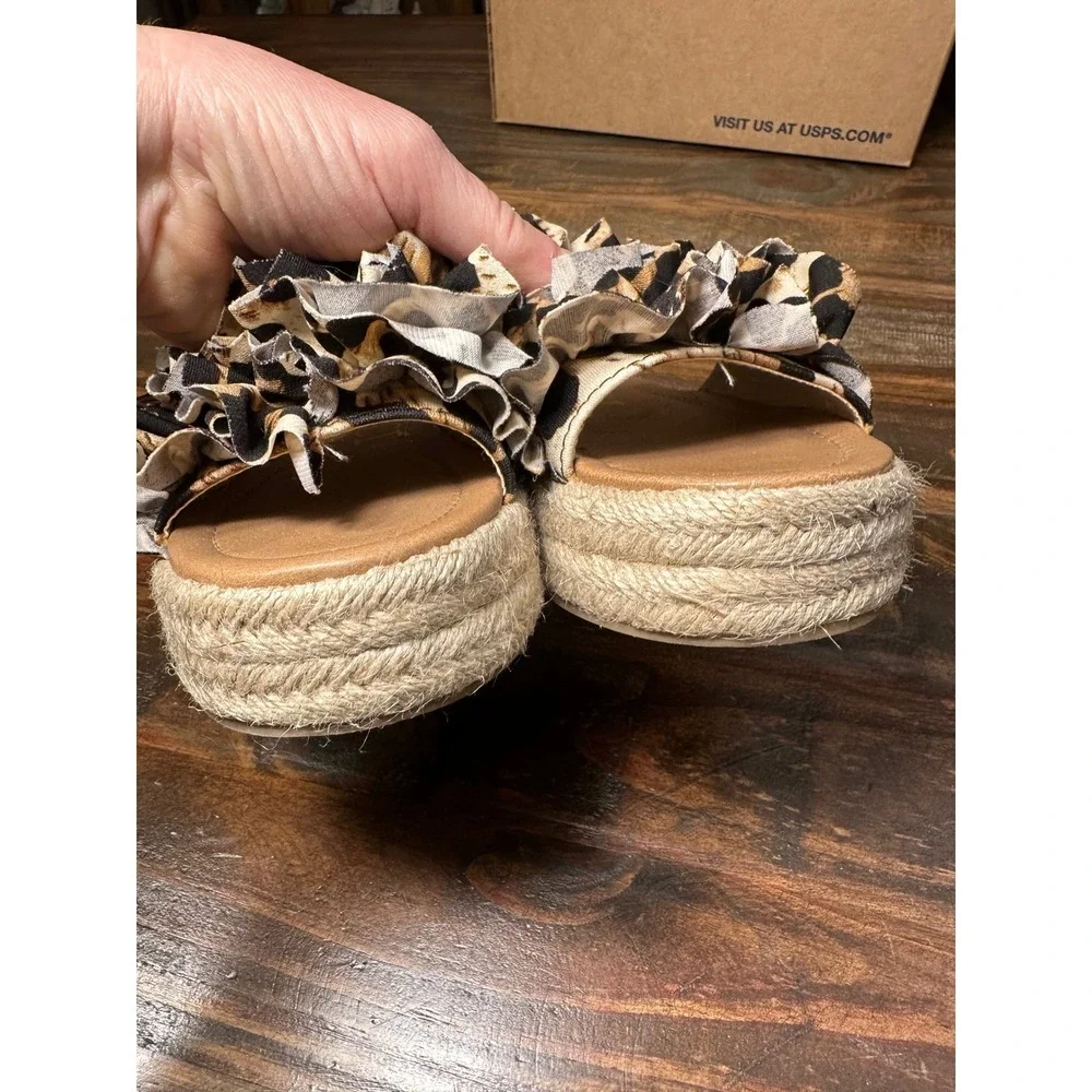 CCOCCI Women's Leopard Ruffle Platform Espadrille Slide Sandals Size 7 - Picture 3 of 9